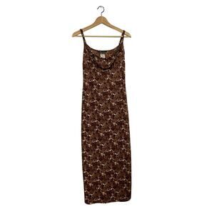 Jonathan Martin 90s Strappy Long Brown Floral Dress w Gathered Bodice